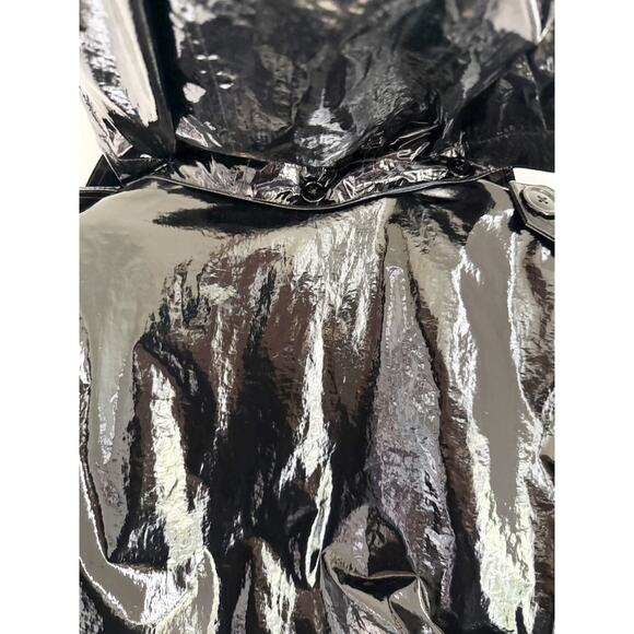 NWT Jane Post Military Trench Black Double Breasted Raincoat High Shine Black M - Picture 12 of 13